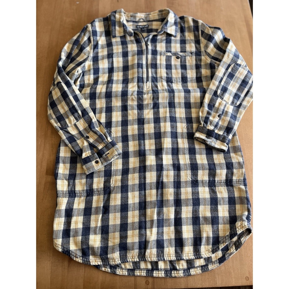 Toad & Co Bodie Long Sleeve Dress 1/4 Zip Womens Large Yellow Cotton Blend Plaid